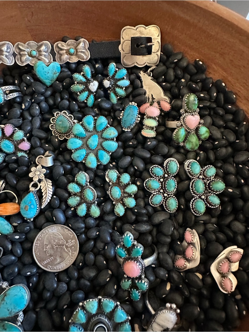 Sterling Silver Turquoise & Pink Stone Clusters - Women Jewelry